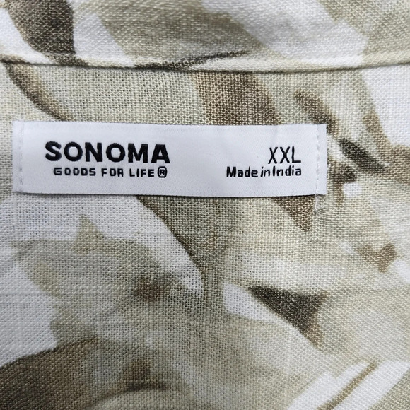 Sonoma men's button-down camp shirt size XXL cream and green Hawaiian - Picture 3 of 7
